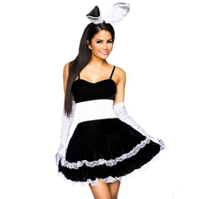 Hop Hop Black Bunny Girl Fancy Dress Costume Sexy French Maid Black Fancy Dresses Set Role Play Halloween Costume W850636 2024 - buy cheap
