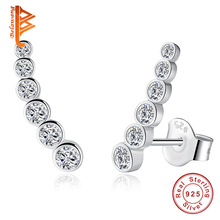 Wholesale 100% 925 Sterling Silver Stud Earrings Crystal Round Long Stud Earrings For Women Luxury Silver Jewelry Gift 2024 - buy cheap