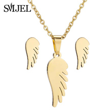 SMJEL New Fashion Stainless Steel Love Angel Wing Necklaces for Women Girl Kids Love Heart Charm Clavicle Chain Necklaces Gifts 2024 - buy cheap