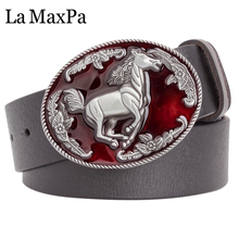 Fashion belt men cowskin leather belt horse buckle Wild horse belt West cowboy style jeans waistband women 2024 - buy cheap