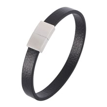 Pulsera de cuero con cierre magnético para hombre, brazalete de Cuero Simple, color negro y marrón, SP0396 2024 - compra barato