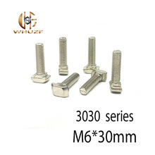 30 Uds 3030 serie M6 * 30mm cabeza de martillo tornillo T niquelado para perfil de aluminio 3030 ranura T tornillo 2024 - compra barato