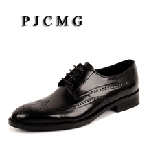 Модные однотонные черные/красные оксфорды PJCMG из натуральной кожи, деловые мужские туфли на шнуровке с острым носком, Свадебная обувь для офиса с резиновой подошвой 2024 - купить недорого