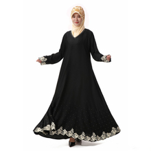 Высокое качество, мусульманское женское черное весеннее мусульманское платье с длинным рукавом и кружевной каймой, Арабский Дубай, Турецкая женская одежда 2024 - купить недорого