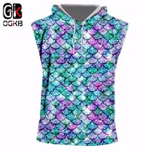 OGKB Hiphop Punk Bodybuilding Fitness Sleeveless Hoodies Women/men Funny Print Fish Scale 3D Tank Top With Cap Sexy Workout Vest 2024 - buy cheap
