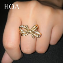 Flola moda zircônia cúbica arco anel para menina arco nó empilhável anel de ouro na moda jóias presente anel anillo righ06 2024 - compre barato