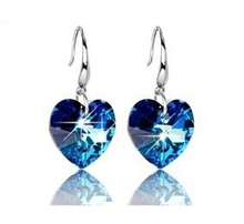 2016 fashion hot sell love blue heart female 925 sterling silver ladies stud earrings wholesale jewelry 2024 - buy cheap