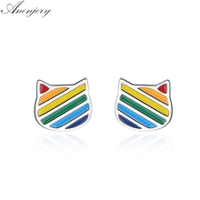 ANENJERY 925 Sterling Silver Cute Cat Color Drop Glazed Earrings For Women Girl Gift Earrings boucle d'oreille S-E645 2024 - buy cheap