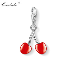 Charm Pendant Red Cherry,2018 Fashion Jewelry Romantic Real Authentic 925 Sterling Silver Gift For Women Fit Bracelet 2024 - buy cheap