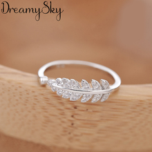 DreamySky настоящий серебристый лист Кристальные кольца для женщин Свадебные Помолвочные ювелирные изделия антикварные открытые кольца на палец Bijoux 2024 - купить недорого