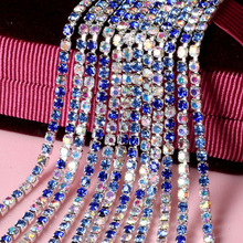 5yard/piece Mix Sapphire blue color Glass Crystal sew on rhinestones Chain silvery bottom Diy Clothing accessories SIJISHUIZUAN 2024 - buy cheap