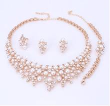 natural women Golder Color Simulated Pearl Crystal Jewelry Sets pendant Necklace BRACELET EARRING RING Women Fine Bridal wide 2024 - buy cheap