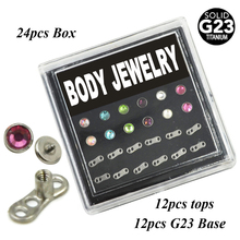 Hot Sale Flat CZ Dermal Top Piercing Body Anchor Head with G23 Titanium Base Jewelry Box Set 24pcs 2024 - buy cheap