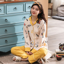 Mulheres de outono e inverno de manga longa de algodão mulheres pijama novo aluno Coreano cardigan primavera lazer dos homens conjuntos de pijama conjunto de pijama 2024 - compre barato