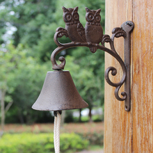 Rustic Owl Cast Iron Hand Cranking Wall Bell Vintage Home Garden Double-sided Two Owls On Branch Metal Wall Welcome Door Bell 2024 - buy cheap