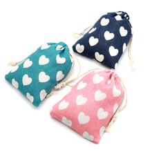 50pcs/lot Pink Hearts Linen Cotton Bags 9x12cm Small Party Favor Charm Earrings Jewelry Packaging Bags Muslin Gift Bag Pouches 2024 - buy cheap
