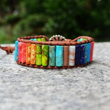 Dropship Sea sediment Bracelet Handmade Multi Color Natural Stone Tube Beads Leather Wrap Bracelet Couples Bracelets Girls Gifts 2024 - buy cheap