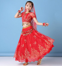 Children's Belly Dance Costumes India Dance Bollywood Outfit Stage Performance Girls Fashion Belly Dance Dress Set India Clothes 2024 - buy cheap