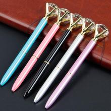 Big carat diamond Crystal Pen Gem Ballpoint pen ring wedding office Metal ring roller ball pen Rose gold silver pink purple 2024 - buy cheap