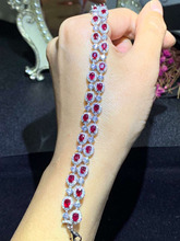 S925 silver natural red ruby gem bracelet natural gemstone bracelet Luxurious Row chain round women wedding gift fine jewelry 2024 - buy cheap