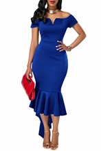 Aletterhin Women High Low Mermaid Dresses Ruffles Slash Neck Off Shoulder Vestido 2017 Sale Lady Short Sleeve Eveing Party Dress 2024 - buy cheap