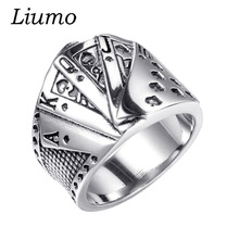 Мужское кольцо в стиле панк Liumo, Винтажное кольцо из нержавеющей стали 316L золотистого цвета с прямыми сердечками для покера, байкерское кольцо Lr703 2024 - купить недорого