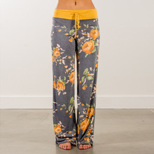 UZZDSS Yellow Color Blocked Wide Leg Pants Women Summer 2020 Streetwear High Waist Pants Elastic Casual Drawstring Long Trousers 2024 - buy cheap