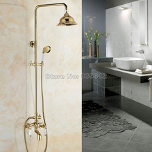 Gold Brass Wall Mounted Rain Bathroom Shower Set Faucet Dual Handle Hot and Cold Taps with Hand shower Wgf436 2024 - buy cheap