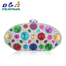 New fashion Colorful Crystal Oval Women Toiletry Bag  Wedding Evening Clutch Sapphire Wallet Femme Hasp Diamond Handbags Package 2024 - buy cheap