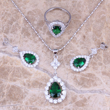 Verde zircônia cúbica prata banhado conjuntos de jóias brincos colar pingente anel tamanho 5 / 6 / 7 / 8 / 9 / 10 / 11 / 12 s0838 2024 - compre barato