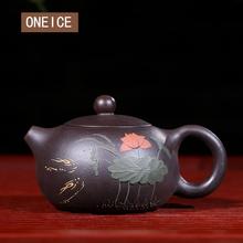 Raw Ore Black Mud Yixing Teapot Pure Hand Handmade Colourful Mud Painted Lotus Xi Shi Pot Purple Clay 188 Ball Hole 170ml 2024 - buy cheap