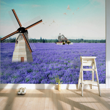 Wholesale 3d wall photo mural vinyl wallpaper with windmill and lavender for wedding room purple flower 3d wall mural fresco 2024 - buy cheap