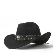 Sombrero de vaquero occidental para Hombre y mujer, visera enrollable de lana hueca, estilo Retro, color negro, talla 56-58 2024 - compra barato
