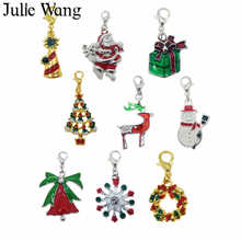Julie Wang-esmalte variado de árbol de Navidad, llavero de Papá Noel, muñeco de nieve, hebilla de langosta de aleación, abalorios, joyería de cadenas, 9 Uds. 2024 - compra barato