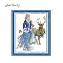 Chinese Cross Stitch Joy Sunday Printed Canvas Winter Fairy Tales Aida 14CT 11CT DMC Embroidery Floss White Cloth Needlework Set 2024 - buy cheap