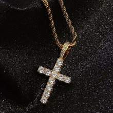 Prong Setting Round CZ Stone Bling Ice Out Cross Pendants Necklaces Men Women Hip Hop Rapper Jewelry 2024 - buy cheap