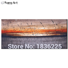 Pure Handmade Modern Reed Landscape Oil Painting on Canvas for Living Room Decoration Sunrise Lake Landscape Wall Painting 2024 - buy cheap