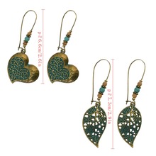 Bohemian Ethnic Vintage Bronze Green Stone  Heart Leaves Drop Dangle Earings Women Charm Earrings Long Gifts India Jewelry 2024 - buy cheap