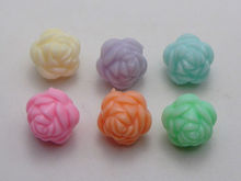 100 Mixed Pastel Color Acrylic Carved Rose Flower Beads Charms 12mm Double Side 2024 - buy cheap