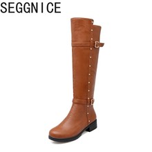 Seggnice botas femininas de couro e zíper, botas altas do joelho acima do joelho, couro legítimo, tamanho grande, antiderrapante, moda 2019 s 2024 - compre barato