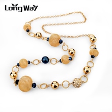LongWay Vintage Silver Color Gold Color Chain Necklace Jewelry Unique Yellow Blue Crystal Beads Long Necklaces Women SNE150827 2024 - buy cheap