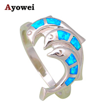 Dolphin Delicate design Wholesale Retail Blue fire Opal Silver Stamped fashion jewelry Rings USA size #7.5 #6.5 #6.75 OR386A 2024 - buy cheap