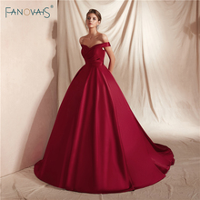 Satin Burgundy Evening Dresses 2019 Off the Shoulder Princess Ball Gown Evening Gowns Long Train Vestido de Fiesta NE18 2024 - buy cheap