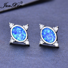 JUNXIN Oval Blue White Fire Opal Earrings For Women White Gold Rose Gold Filled Purple Pink Zircon Rainbow Wedding Stud Earrings 2024 - buy cheap