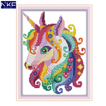 NKF Unicorn Colorful Stamped Cross Stitch DIY Kits Needlework Embroidery Set Chinese Cross Stitch for Home Decor 2024 - buy cheap