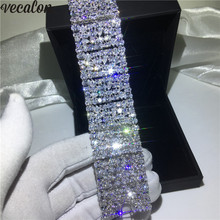 Vecalon-pulsera grande de lujo para mujer, brazalete de boda de compromiso, joyería nupcial, AAAAA, Zirconia cúbica, oro blanco 2024 - compra barato