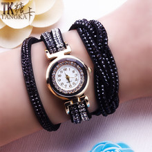 2019 модные женские часы 9 цветов, стразы, браслет, кожаный браслет, плетеные часы, Аналоговые кварцевые наручные часы для женщин 2024 - купить недорого