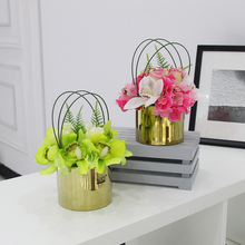 Bonsái de simulación de hortensia de orquídeas de alta calidad, conjunto de plantas artificiales, flores verdes, maceta, decoración del hogar para boda 2024 - compra barato