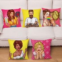 Funda de cojín con retrato de cómic, cubierta de almohada de moda, 45x45cm, Fundas de almohadas de felpa corta supersuave, sofá, decoración del hogar 2024 - compra barato