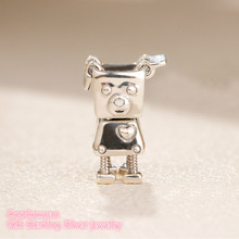 100% 925 Sterling Silver Bobby Bot Charm, White Enamel beads Fit Original Pandora Charms Bracelet DIY jewelry Winter 2024 - buy cheap